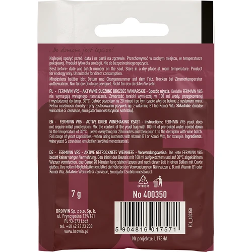 Lievito enologico Fermivin VR5, 7 g - 2