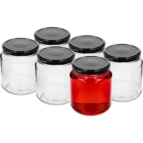 Set da 6 barattoli twist-off «Grubasek» 580 ml con tappo nero fi 82/6 - 2