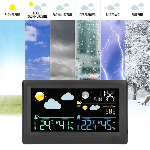 Stazione meteo elettronica – senza fili, con sensore, nera - 9