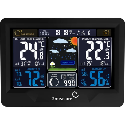 Stazione meteo RCC, DCF – elettronica, retroilluminata, senza fili, con sensore, nera - 3