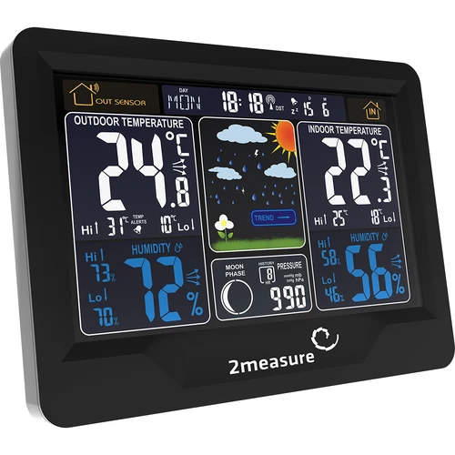 Stazione meteo RCC, DCF – elettronica, retroilluminata, senza fili, con sensore, nera - 4
