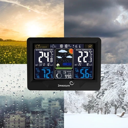 Stazione meteo RCC, DCF – elettronica, retroilluminata, senza fili, con sensore, nera - 19