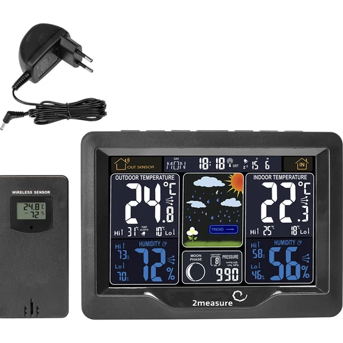 Stazione meteo RCC, DCF – elettronica, retroilluminata, senza fili, con sensore, nera - 2