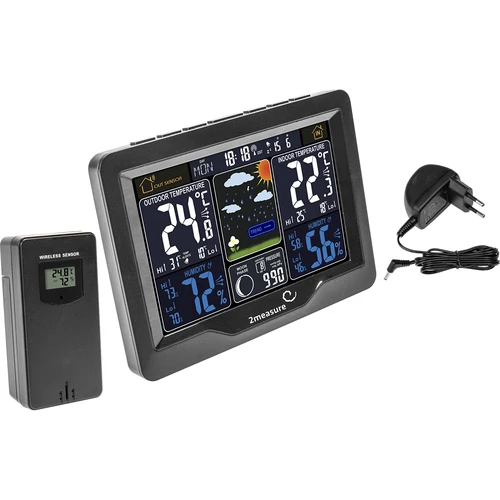 Stazione meteo RCC, DCF – elettronica, retroilluminata, senza fili, con sensore, nera