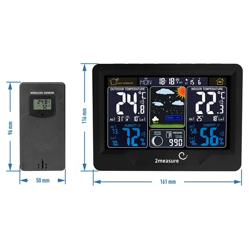 Stazione meteo RCC, DCF – elettronica, retroilluminata, senza fili, con sensore, nera - 12