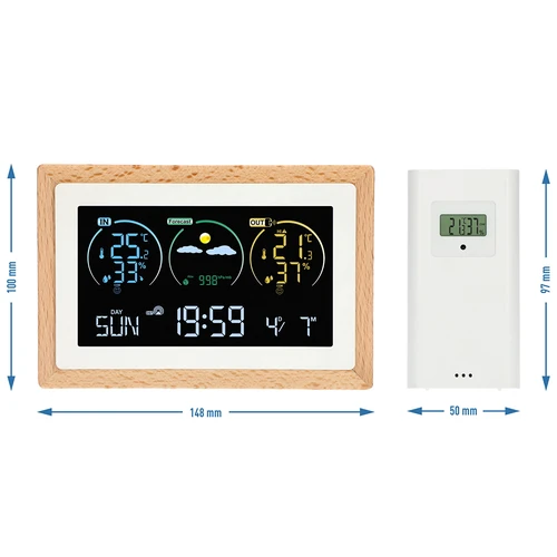 Stazione meteo (RCC, DCF) - elettronica, senza fili, retroilluminata, con sensore, bianca - 14