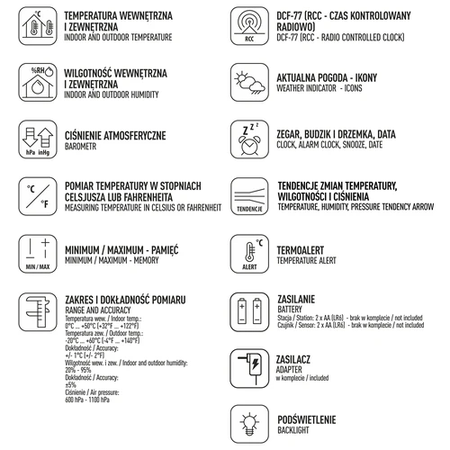 Stazione meteo RCC – elettronica, retroilluminata, wireless, con sensore, nera - 10