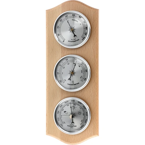 Stazione meteo retrò - legno naturale con quadranti argentati