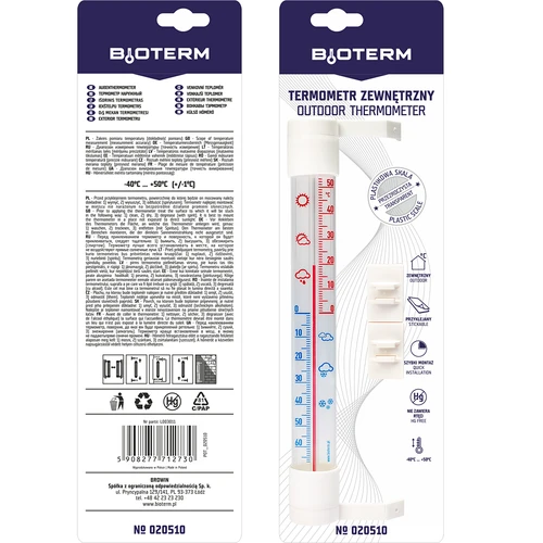 Termometro da esterno con scala trasparente (-70°C a +50°C) 23 cm, assortito - 8