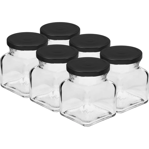 Vasetti twist-off 120 ml - quadrati Ø 53 con tappo nero, 6 pz