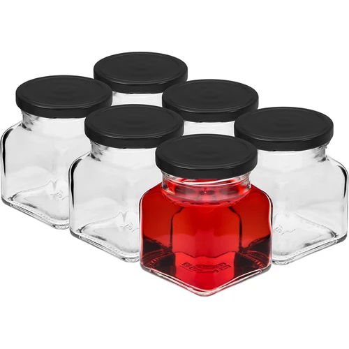 Vasetti twist-off 120 ml - quadrati Ø 53 con tappo nero, 6 pz - 2