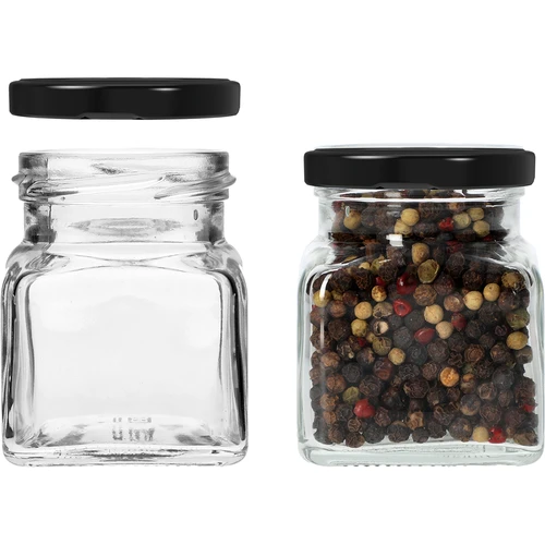 Vasetti twist-off 120 ml - quadrati Ø 53 con tappo nero, 6 pz - 4