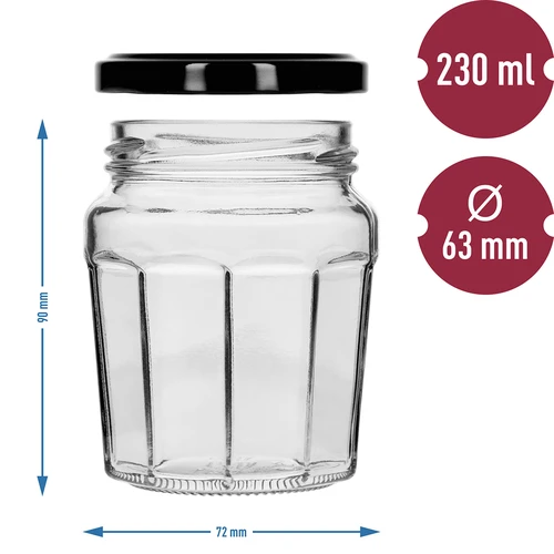 Vasetto Confitura 230 ml con capsula twist-off nera Ø63/4 - 6 pz - 8
