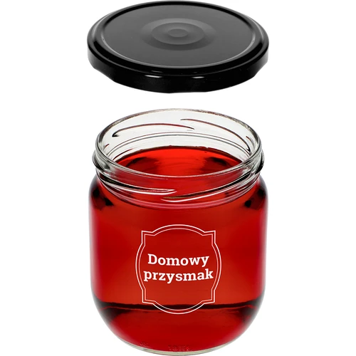 Vasetto TO 425 ml con stampa «Domowy przysmak» e capsula nera Ø82 - 3 pezzi - 5