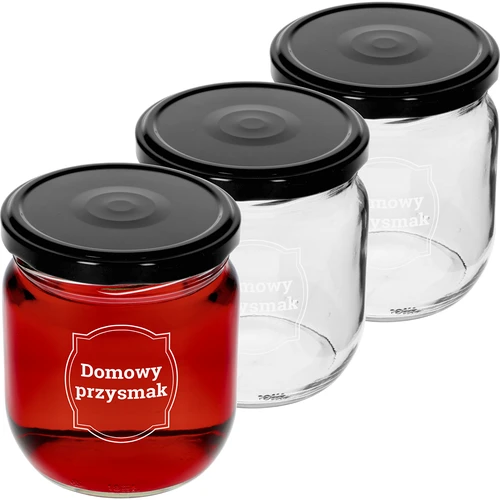 Vasetto TO 425 ml con stampa «Domowy przysmak» e capsula nera Ø82 - 3 pezzi