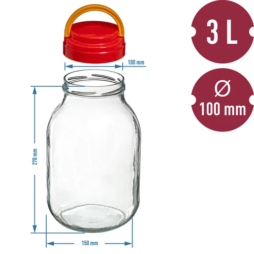 Vaso TO 3 L con tappo in plastica + pinze Ø 100 - 6