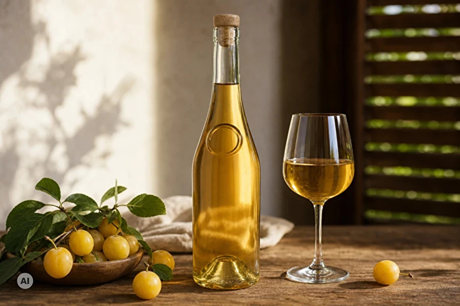 Vino dolce casalingo di mirabelle o mirabolano